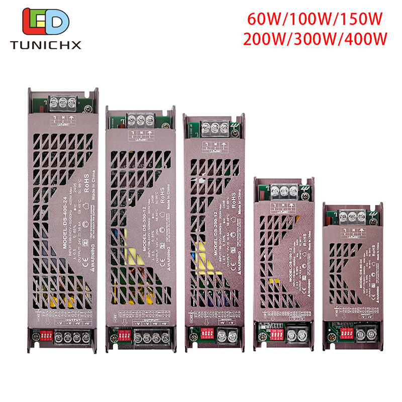 Ultradünne LED-Beleuchtungstransformatoren Hochwertiges Netzteil 60W 100W 150W 200W 300W 400W LED-Treiber für Streifenlicht DC12V 24V