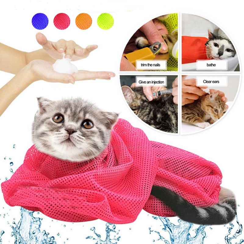 Solid Cat Bathing Bag Puppy Cats Grooming Washing Bags No Scratching Bite Restraint Cat Bath Clean Bag Pets Cat Supplies YT0015