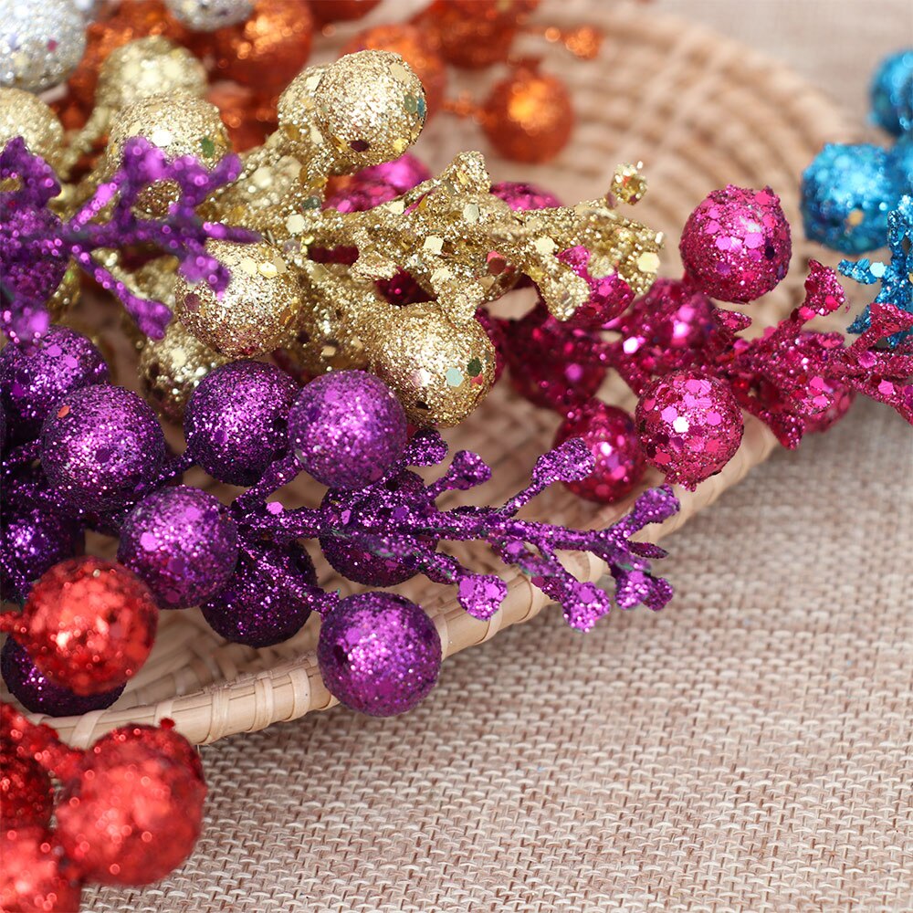 3Pcs/lot Colorful Christmas Tree Decoration Fruit Hanging Baubles Sequins Cherry Berries Party Ornament Xmas Wreath Accessories