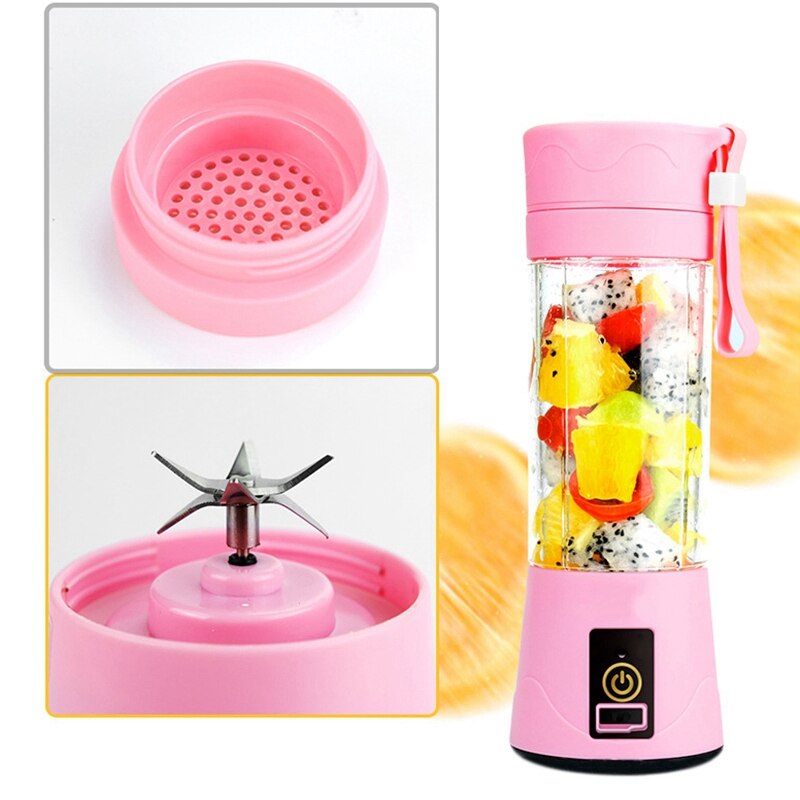 AD-380Ml Portable Juicer USB Rechargeable 6 Blades Juicer Smoothie Blender Machine Mixer Mini Juice Cup Green