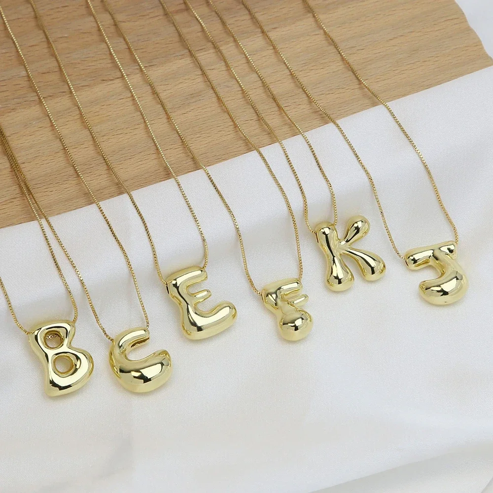 A-Z Balloon Bubble Letter pendant Neckalce for Women 18k Gold Plated Chunky Initial Necklaces Jewelry Birthday