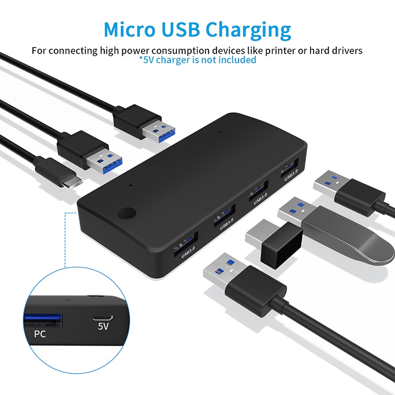 Usb 3.0 Switch, 2 In 4 Output Usb 3.0 Sharing Switch Kvm Switch 2 Pc Superspeed Adapter Hub Switcher Box