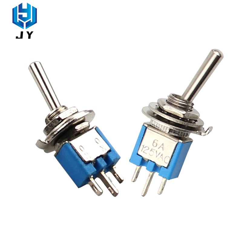 5PCS/10PCS mini toggle switch ON-ON 3-pin mini rocker switch SMTS-102 6A 125VAC blue