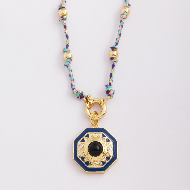 Estrella Celestial azul verde mal de ojo nudo largo collar de cuentas, Boho naturaleza cordón de algodón suéter amuleto verano playa joyería: Rojo óxido