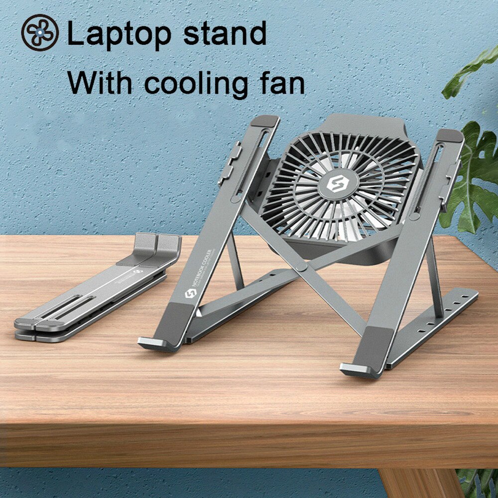 Verstelbare Laptop Stand Met Koelventilator Draagbare Opvouwbare Macbook Stand Aluminium Notebook Houder Voor 13-17Inch Laptop