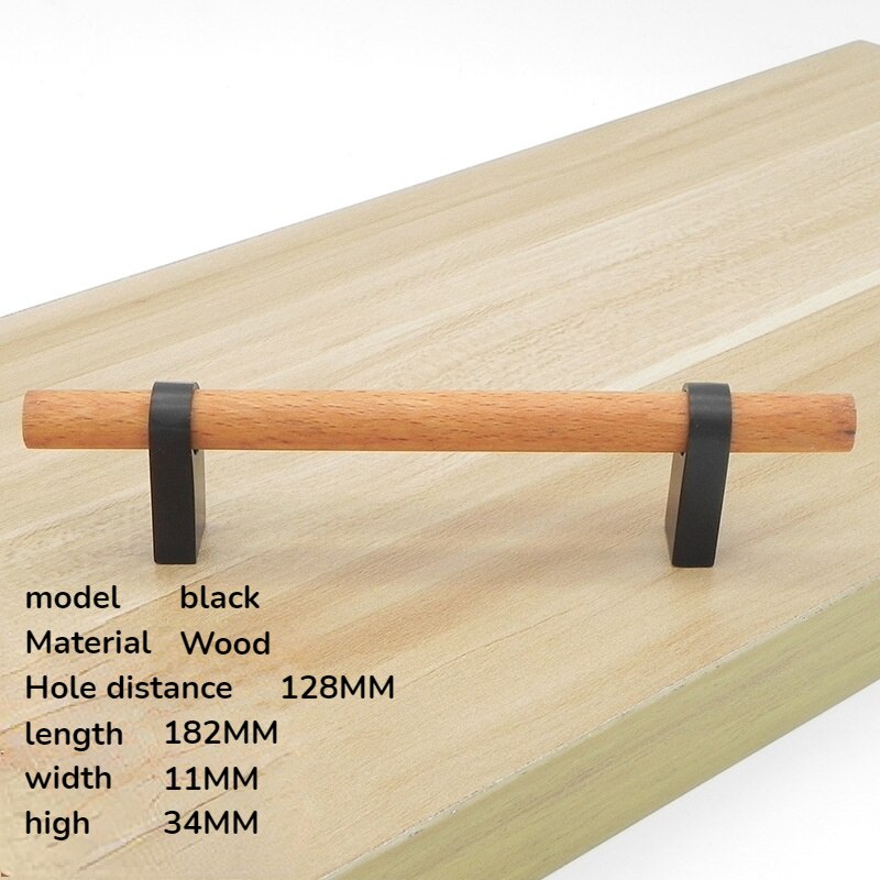 Meubels Kabinet Handles Log Handvat Massief Houten Deur Handvat Kast Houten Deur Handl Lade Garderobe Kast Deur Houten Handvat: 128MM black