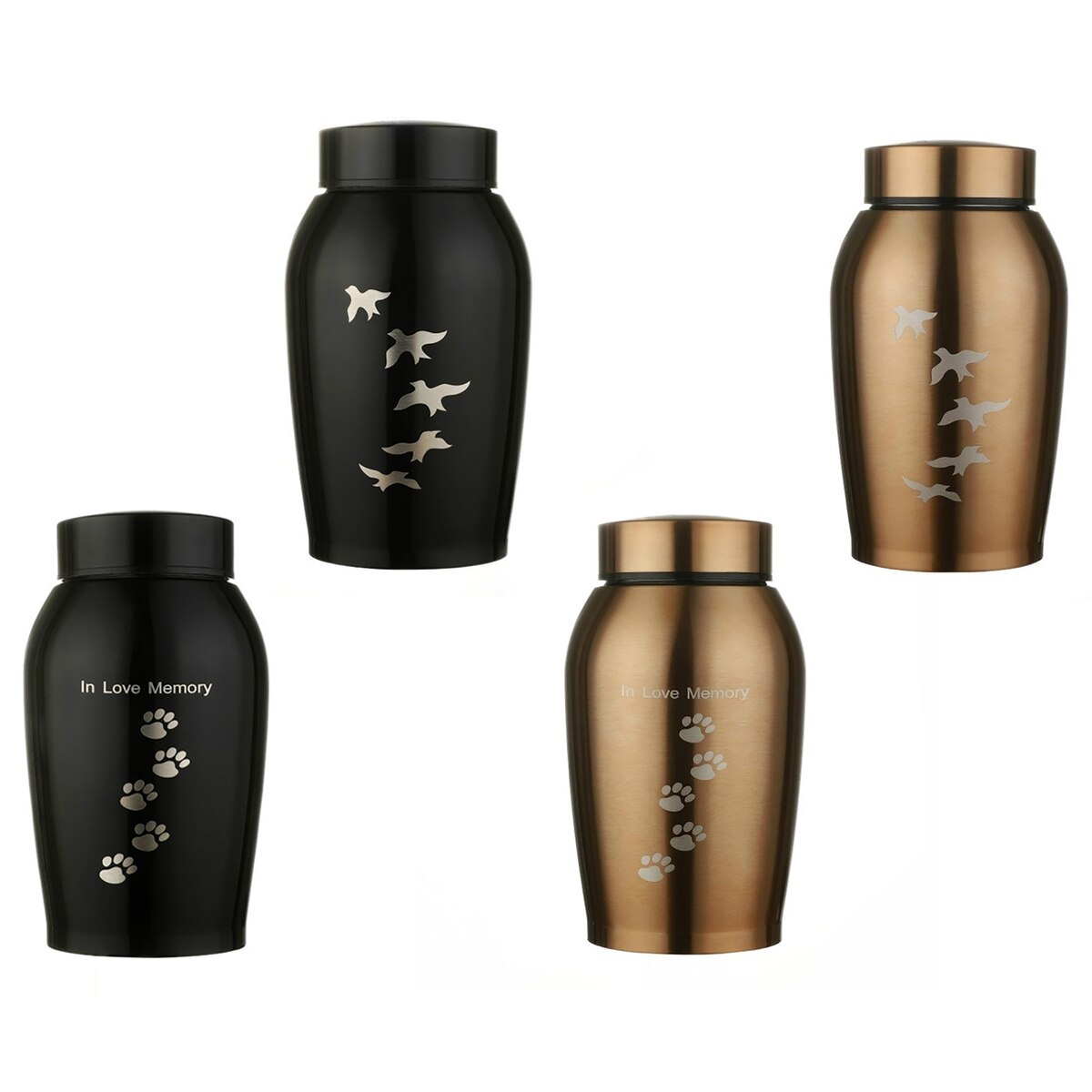 Gold/Black Stainless steel Urns Pets Dog Cat Birds Mouse Cremation Ashes Urn Keepsake Casket Columbarium Pets Memorials