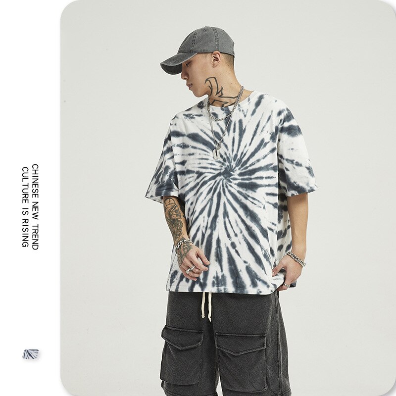 Mænds hip hop slipsfarvet hipster t-shirt kortærmet bomuldstoppe streetwear afslappet