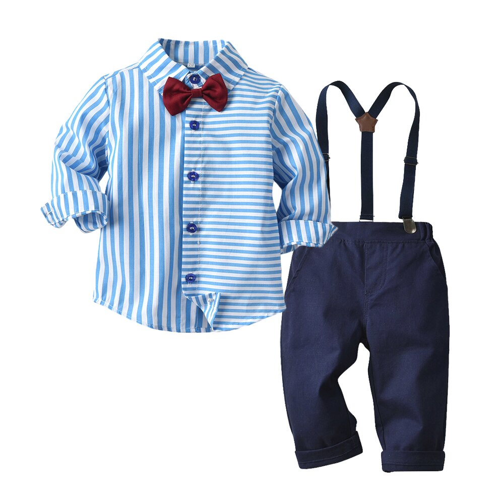 Tem Doger Autumn Infant Clothing Outfits Baby Suit Newborn Boys Bow Tie Tops+Suspender Trousers Baby Casual Clothes Set: Blue / 3M