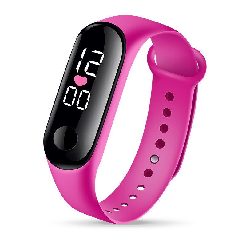 Armband Digitale Horloge Voor Kinderen Kids Led Sport Horloges Vrouwen Mannen Unisex Siliconen Elektronische Horloge Jongens Meisjes Klok: Rose Red