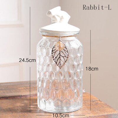 Suiker Blikjes Europese Glazen Snoep Opslag Jar Keramische Konijn Cover Crystal Opslagtank Decoratie Ornamenten Keuken Crystal Jar: Ribbt-L