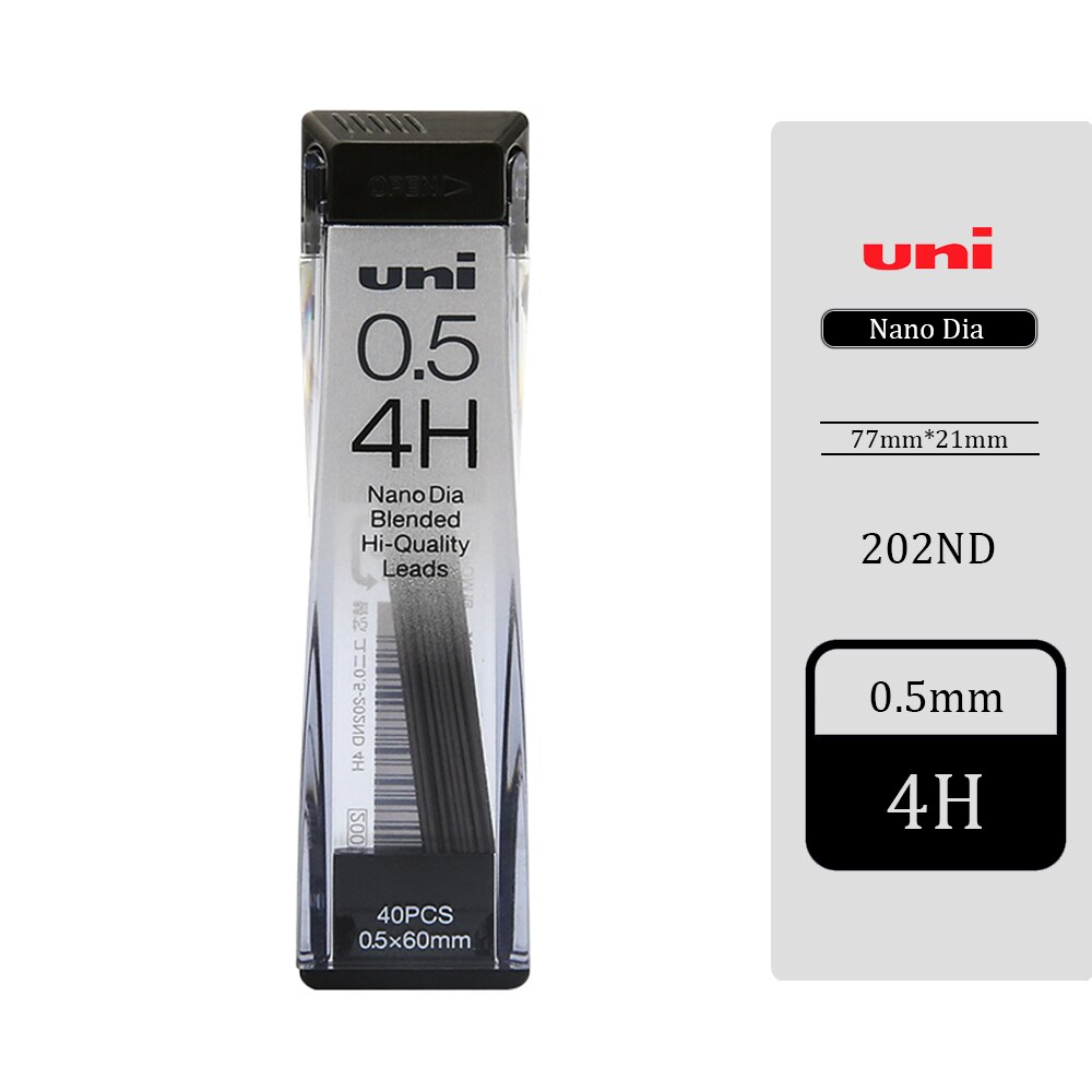 UNI 202ND Automatic Pencil Lead 0.5/0.7/0.3 Refill Nano Diamond Not Easy To Break Pencil Lead Black HB/2B/2H/B for Students: 0.5mm 4H