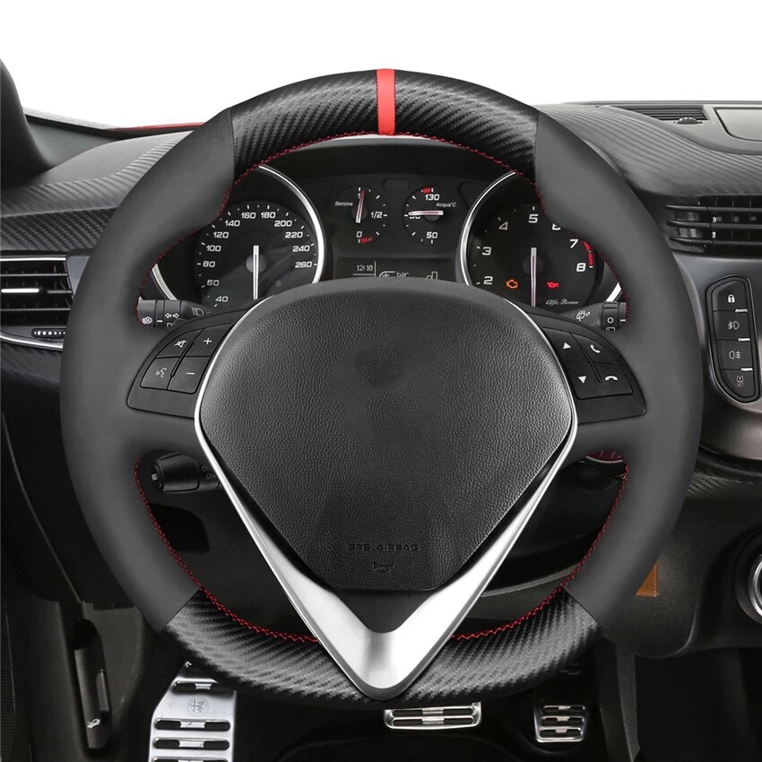 Black Carbon Fiber Suede No-slip Soft Car Steering Wheel Cover for Alfa Romeo Giulietta