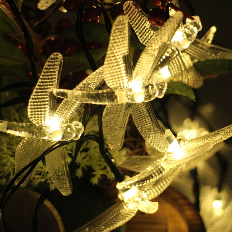 Solar Power LED Dragonfly Lights String Twinkle Outdoor Waterproof Garden Villa Tree Fairy Garland Wedding Party Xmas Decoration