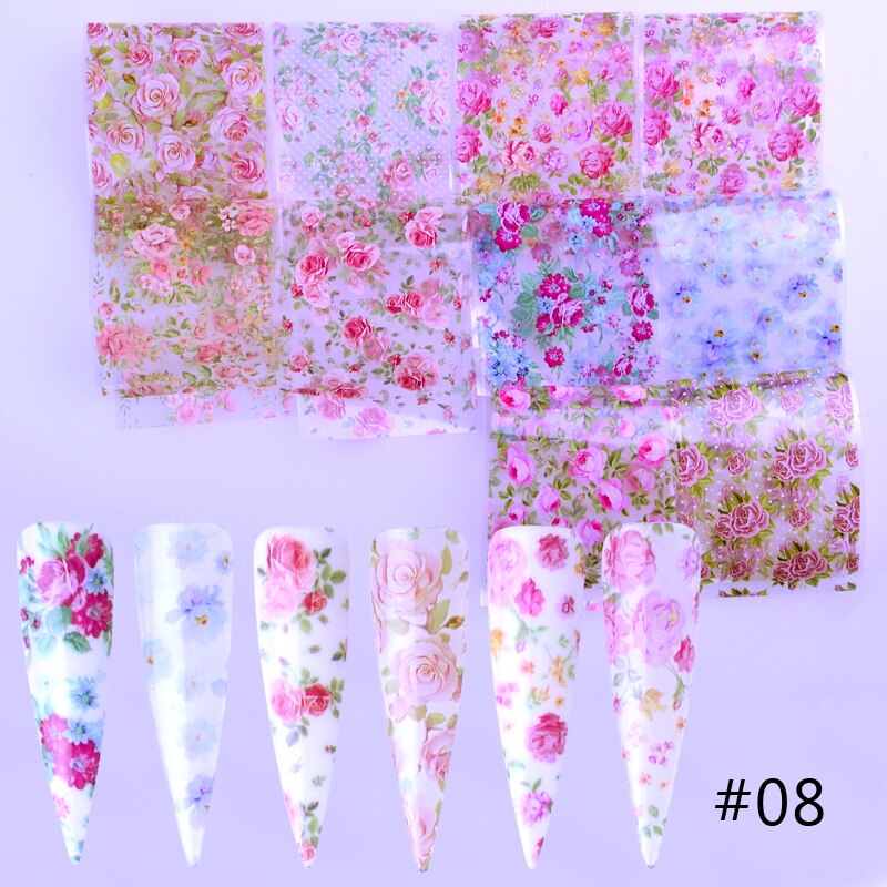 10pcs Nail Foil Polish Stickers Mix Flower Leopard Transfer Foil Nails Decal Sliders For Nail Art Decoration Xmas Designs: 08