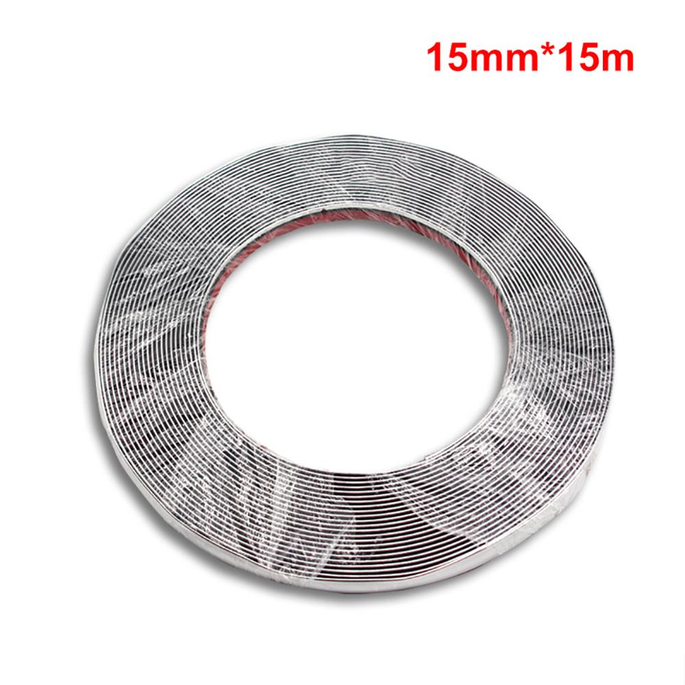 15M Silver Car Chrome Decoration Moulding Trim Strip Tape Universal PVC Bumper Anticollision Sticker 15mm DIY Car Door Protector