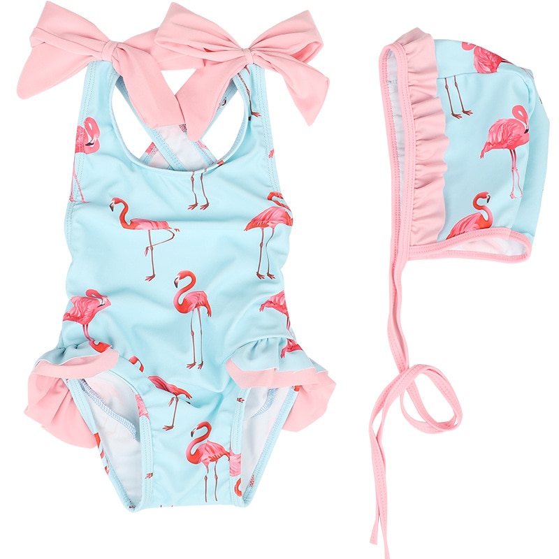 Pige flamingo ét stykke dragt badetøj 1-5 år børn rygløse badedragt kid sød badedragt baby badedragt