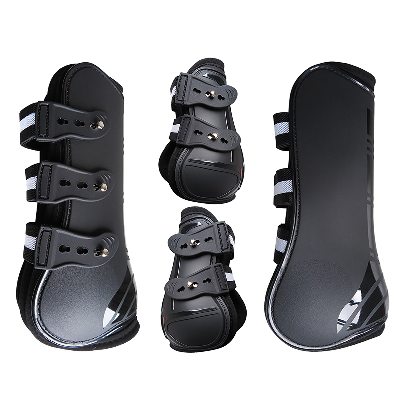 Accesorios de protección de piernas ecuestres, 4 Uds., botas para tendón de caballo de salto con absorción de impacto duradera, parte trasera delantera de PU