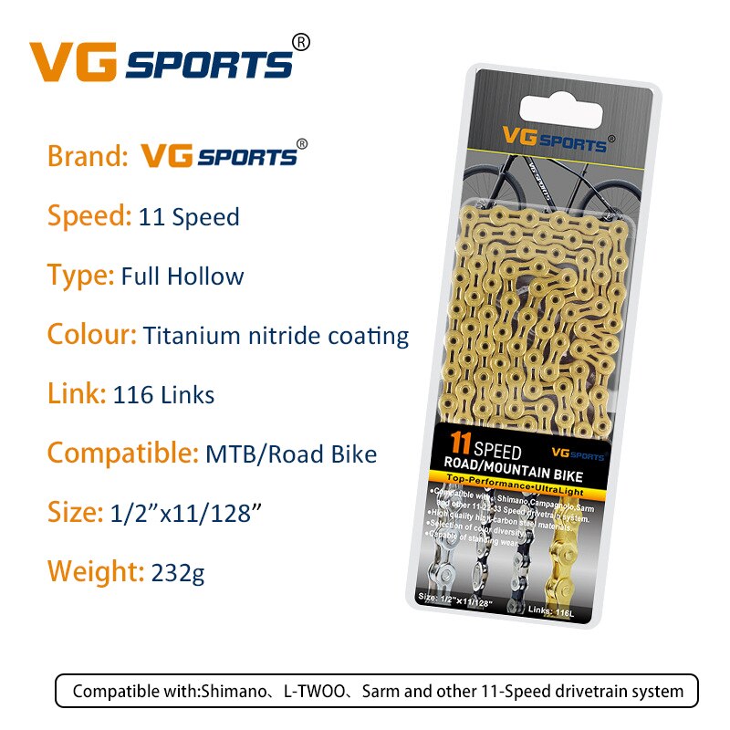 Vg Fietsketting 8 9 10 11 Speed Velocidade Hollow Gold Rainbow 116 Links Weg Mountainbike Kettingen Fiets Accessoires: 11S FH TI-Gold