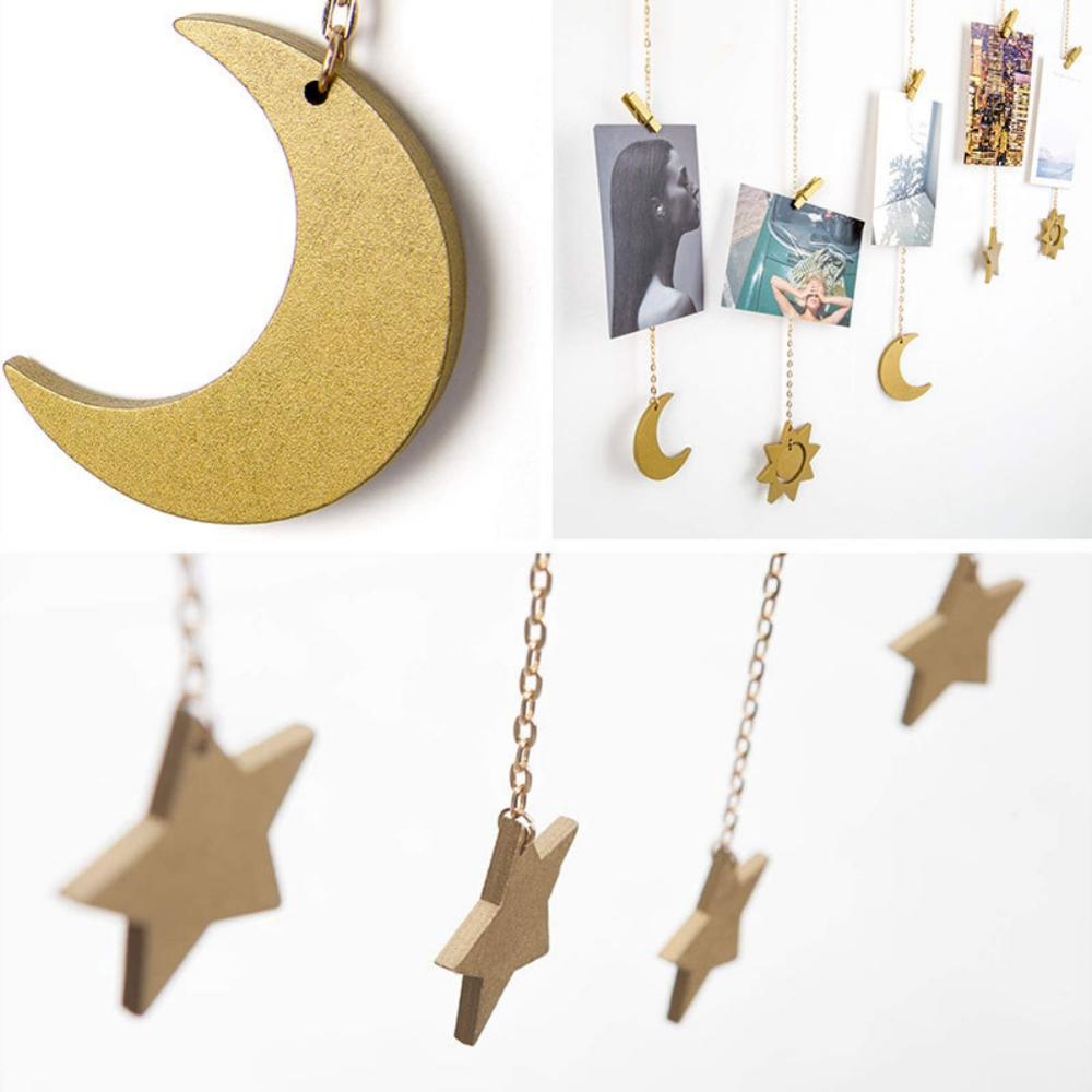 Foto Anzeige Holz Sterne Mond Phase Girlande Mit Ketten Bild Rahmen Collage Für Wohnzimmer Zauberstab Hängen Dekor