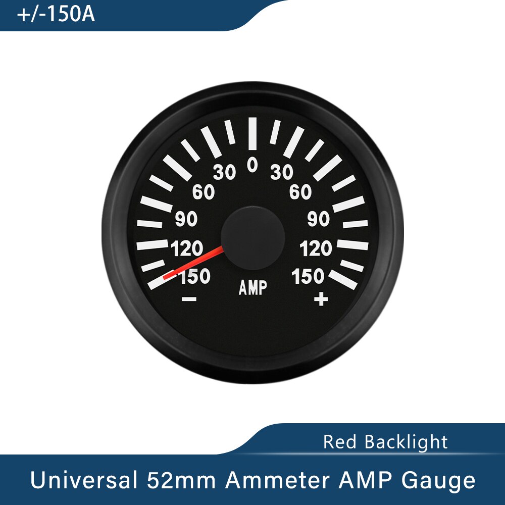 Universale impermeabile 52mm 2 &quot;amperometro amp misura +/-80A/+/-150A con sensore di corrente con retroilluminazione rossa 12V 24V per barca camion auto: 150A BN