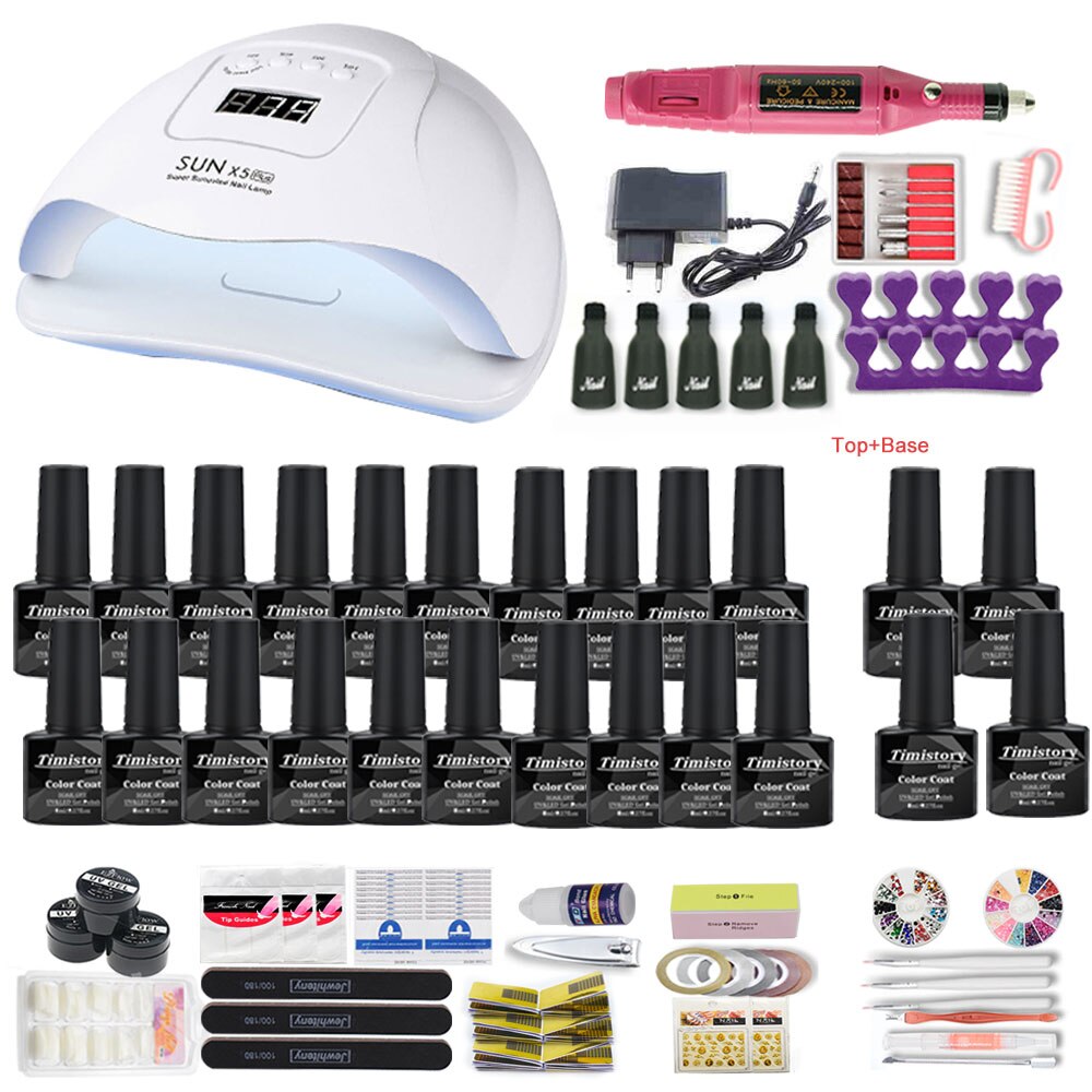 UV LED Lamp Nail Set Acrylic Kit 40&20 Colors Nail Gel Polish Manicure Set With 35000/20000 RPM Nail Drill Machine Nail Art Tool: X5-20GEL-mini