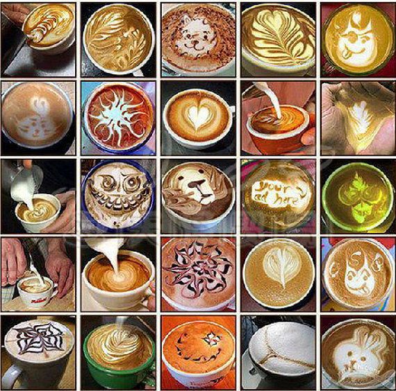 16 stk / sæt plast kaffe latte cappuccino barista kunst stencils / kage støv skabeloner kaffe værktøj tilbehør
