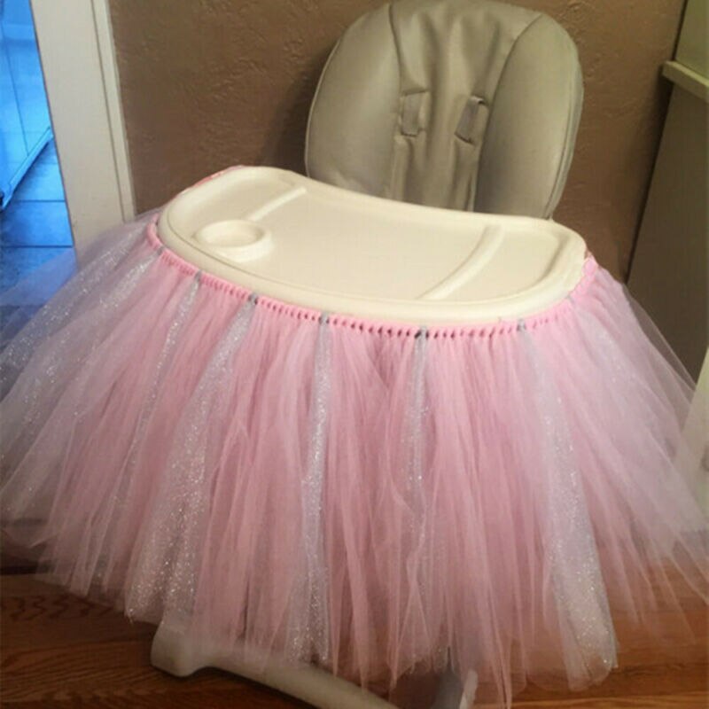 Baby 1St Birthday High Chair Tutu Skirt Tulle Dining Chair Skirt Party Decoratio Net Gauze Children Dining Decoration Home