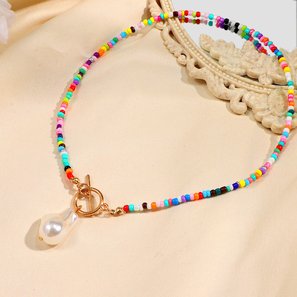 Boho arco-íris irregular grande pérola semente frisado colar para as mulheres simples cordão grânulo gargantilha barroco feito à mão colar y2k jóias