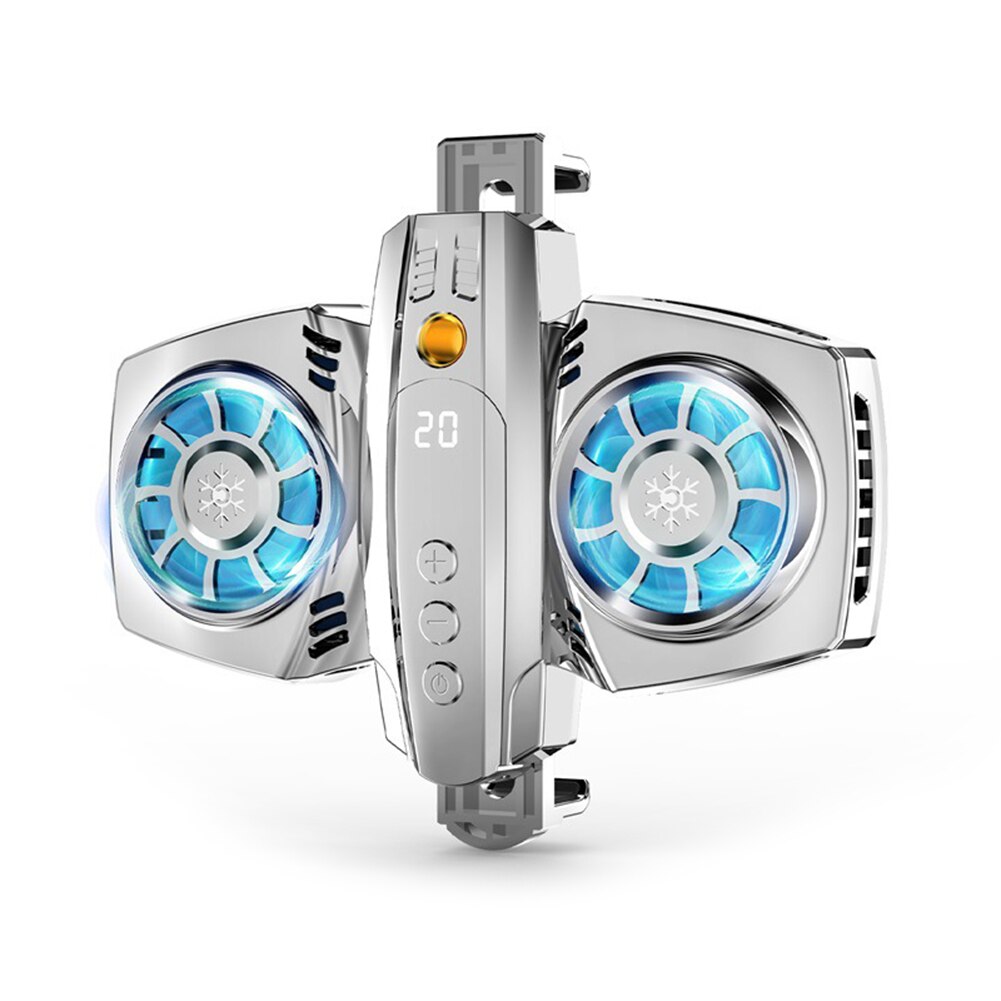 Universele Mobiele Telefoon Radiator Halfgeleider Temperatuur Display Dual Cooling Fan Mobiele Telefoon Koeler Koellichaam Voor Smart Telefoon: Silver