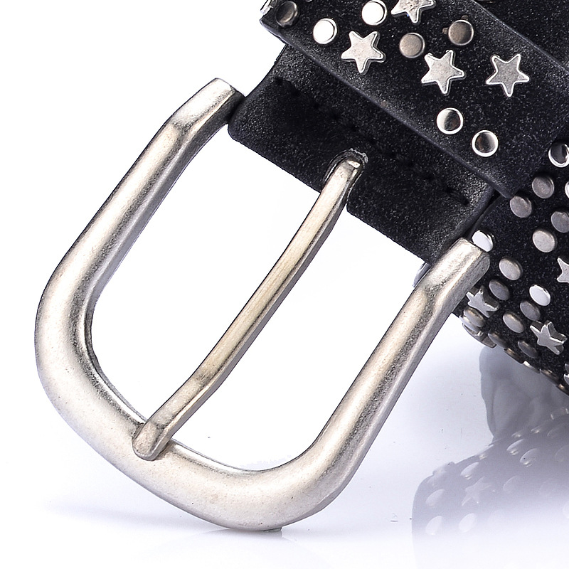 Mymc 110cm cinto de couro feminino senhora punk cintura luxo rebite retro casual moda cinto luxuoso com estrelas moda cinto