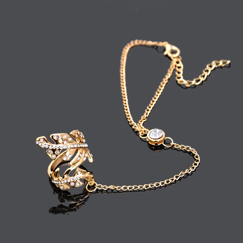 Pulseras huecas chapadas en plata antigua para mujer, brazaletes ajustables con anillo para el dedo, brazaletes para el brazo, joyería de: SKU2700Gold