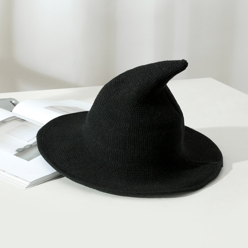 Koreansk halloween heksehue kvinder dame pige solid fiskerhue strikning festival fest hat efterår spand hat håndvask: Sort