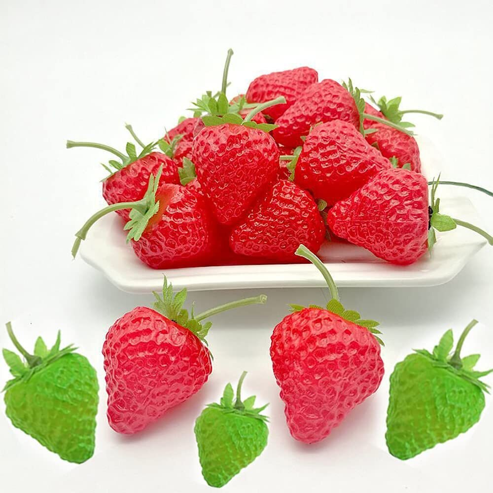 10pcs Plastic Strawberry Raspberry Mini PVC Strawberry Slice Model Simulation Fruit Home Decoration Christmas Props Model