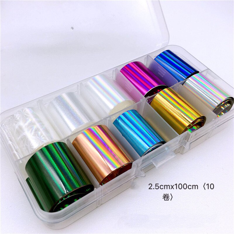 10 rollen/Kasten Transfer Folie Holographische 10 Entwürfe Schieberegler sternenklar Glas Papier Blitz Für Dekoration Nailart Tipps Manikübetreffend Aufkleber #: 9