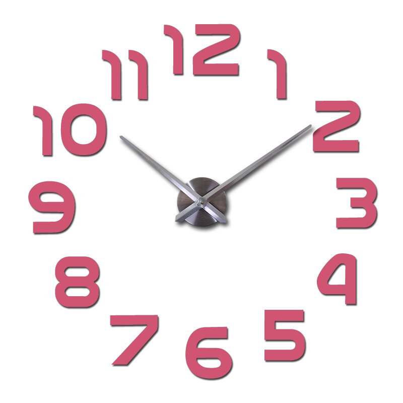 Real begrenzte quarzuhr big diy 3d spiegel aufkleber Metall wanduhr moderne kunst uhren hause dekoration: Rosa / 37inch