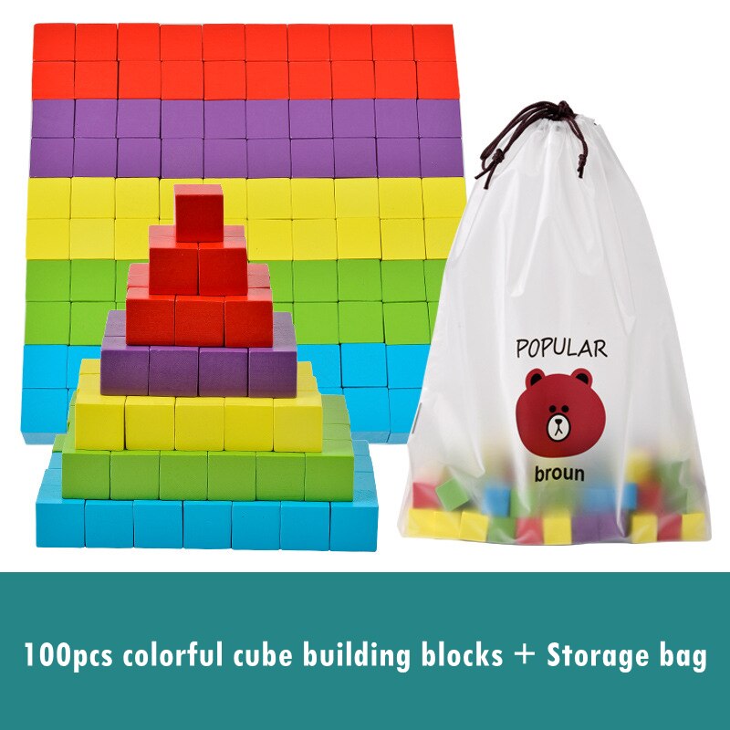 2X2CM Diy Kleurrijke Houten Cubes Dobbelstenen Bouwsteen Spel Voor Kinderen Vroeg Drukke Educatief Speelgoed: 100pcs