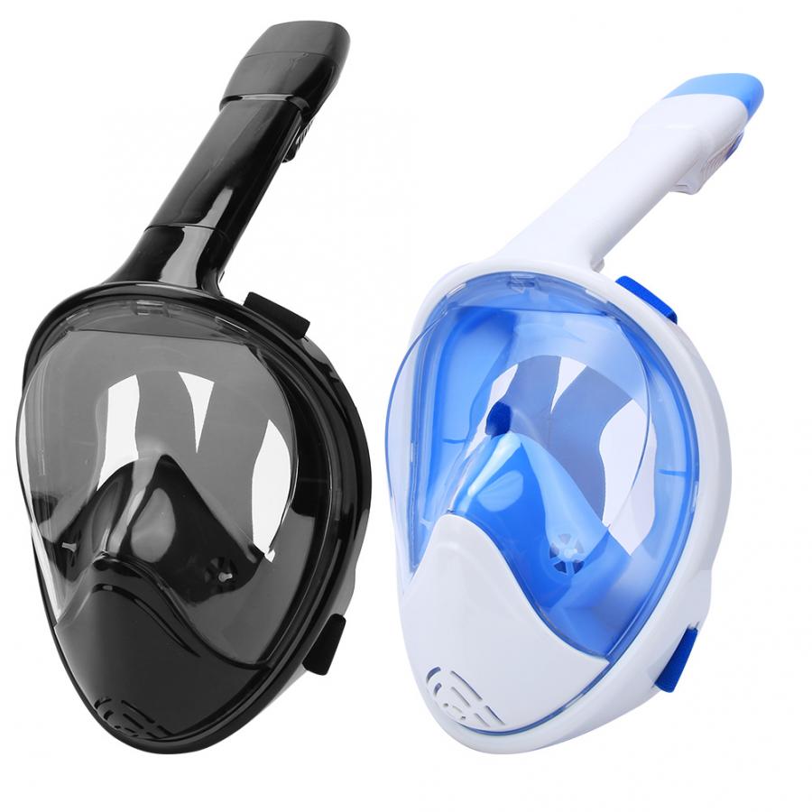Full Face Diving Mask - Adult Flat Fold Anti-Fog Snorkel Swim Goggles - Silicone