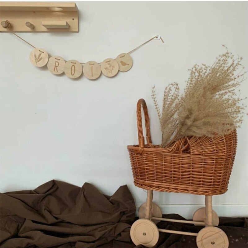 HX5D – étiquettes en tranches de bois naturel avec corde, lettres en bois de tilleul, bannière suspendue, décoration de chambre d&#39;enfant, pendentif d&#39;anniversaire, 1 ensemble