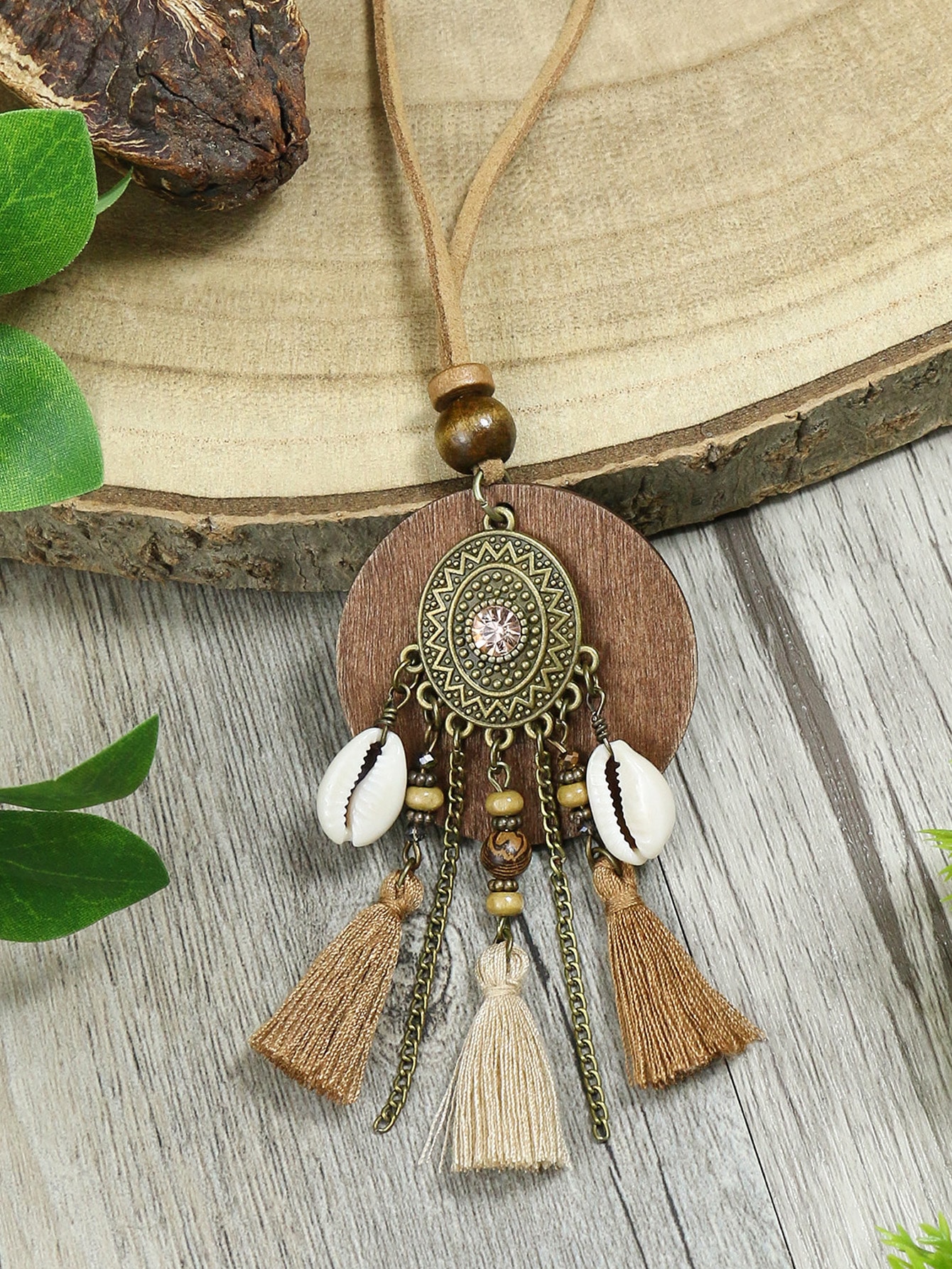 Collar largo de estilo étnico Vintage para mujer, cadena de Metal, collar con borla y rueda, vacaciones diarias para mujer, puede usar: Oro oscuro