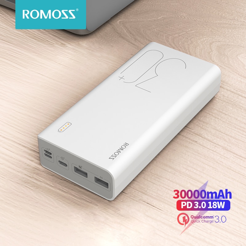 ROMOSS Sense 8+ Power Bank 30000mAh Quick Charge 3.0 30000mAh Powerbank Portable External Battery Charger For iPhone Xiaomi