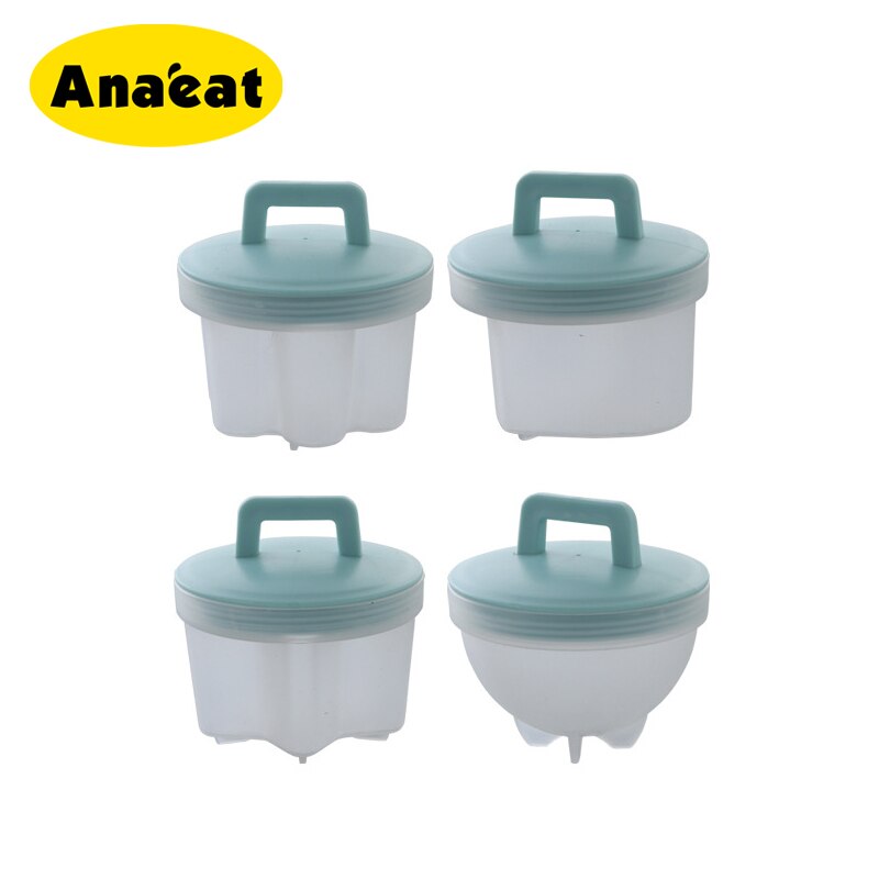ANAEAT 4 Pcs/Set Plastic Egg Poacher Set Kitchen Egg Cooker Tools Egg Mold Form With Lid Brush Pancake: green