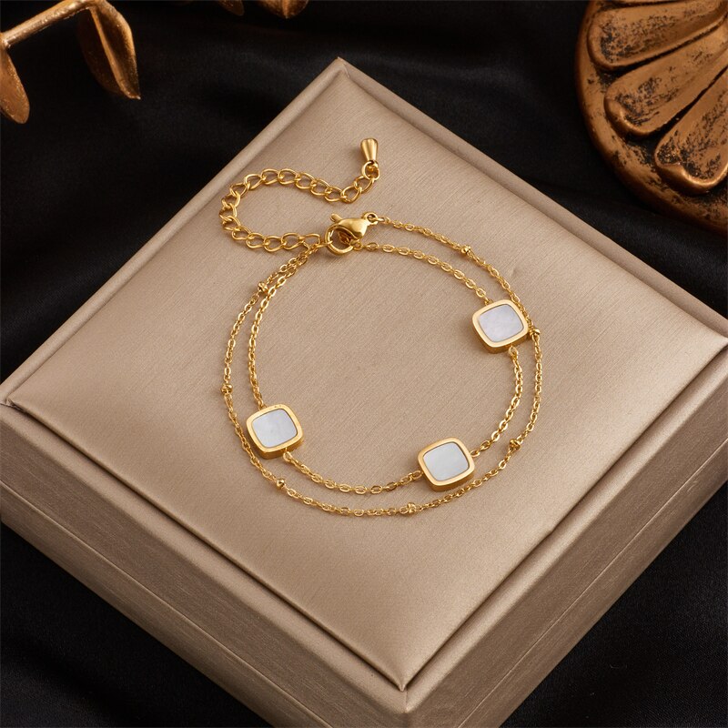 MEYRROYU 316 Edelstahl Geometrische Hülse Charme Kette Armbinde für Frauen 2 Schicht ErkläSprosse Schmuck браслет pulseras mujer 팔찌