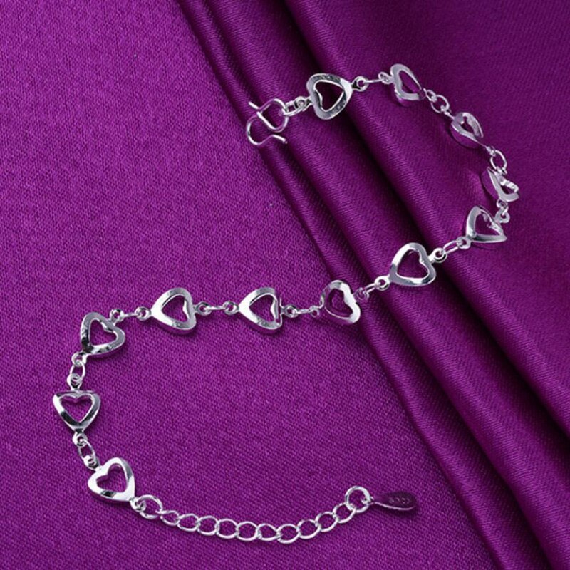 Kofsac Mode 925 Sterling Zilveren Enkelbandje Voor Vrouwen Romantische Holle Liefde Hart Verbonden Voet Sieraden Lady Party Accessoires: H