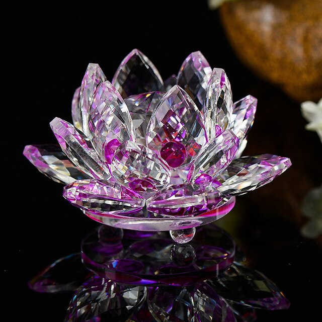 Artesanía de cristal de cuarzo de 80 mm con de flor de loto, pisapapeles de cristal, adornos Fengshui, figuritas para decoración del hogar, banquete de boda, de recuerdo.: Púrpura