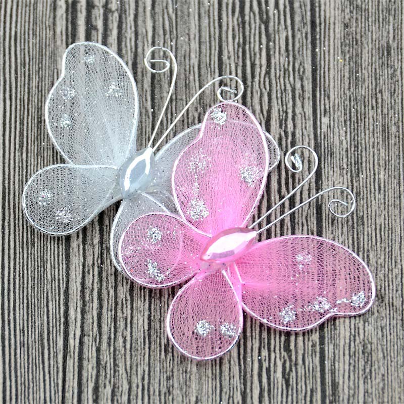 20 stk 3d farve silke sommerfugl pvc wallstickers hjemmekøkken multifunktionelt dekorativt håndværk børne- og #39: Lyserød