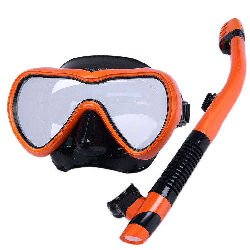 Máscara de mergulho que não embaça, snorkel de silicone com óculos antiembaçante, equipamento de pesca para adultos: orange set