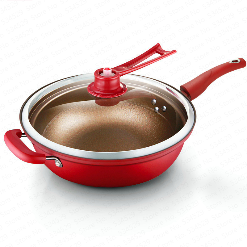 Non Stick Koekenpan 32 Cm Vacuüm Wok Non Stick Pan Geen Olie Rook Pot Ijzeren Pot Huishouden Keuken Inductie fornuis Universele Pan