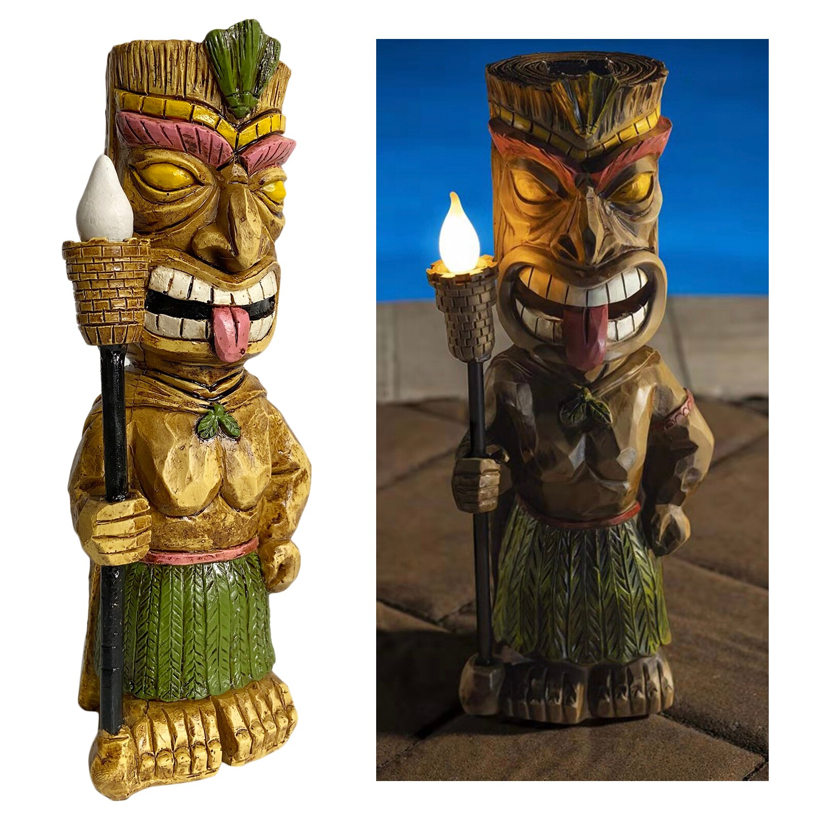 Party Time Tiki Solar Powered Garden Light Statue Patio Bar Resin Crafts