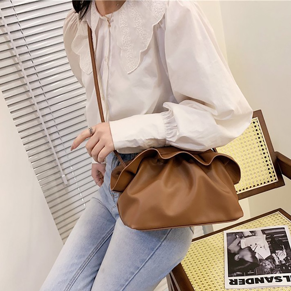 Shoulder Bag Small Women Crossbody Bag PU Leather Ladies Youth Girl Daily Bag Brown Simple Solid Color Wild